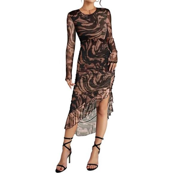 Women's Sexy Mesh Bodycon Dress Brown - Picture 1 of 6